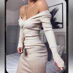 ZARA cream knit midi dress